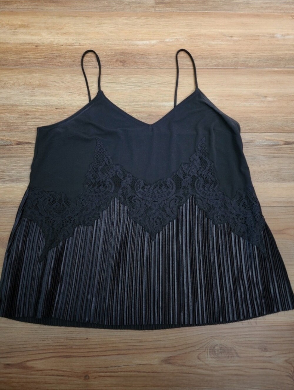 Express Black Lace-Trim Pleated Cami Top